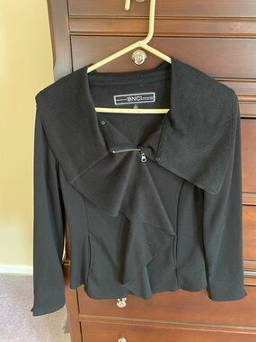 BNCI Black Draped Asymmetrical Zip Jacket